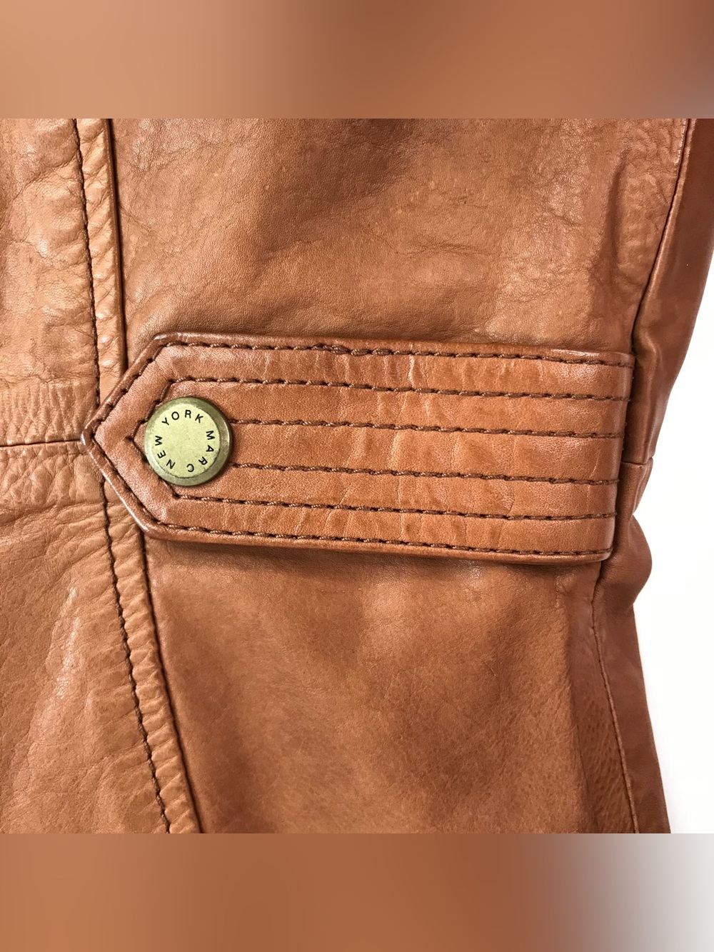 ANDREW MARC XS Caramel Brown British Cafe Racer Leather Moto Jacket Size XS - Picture 14 of 16
